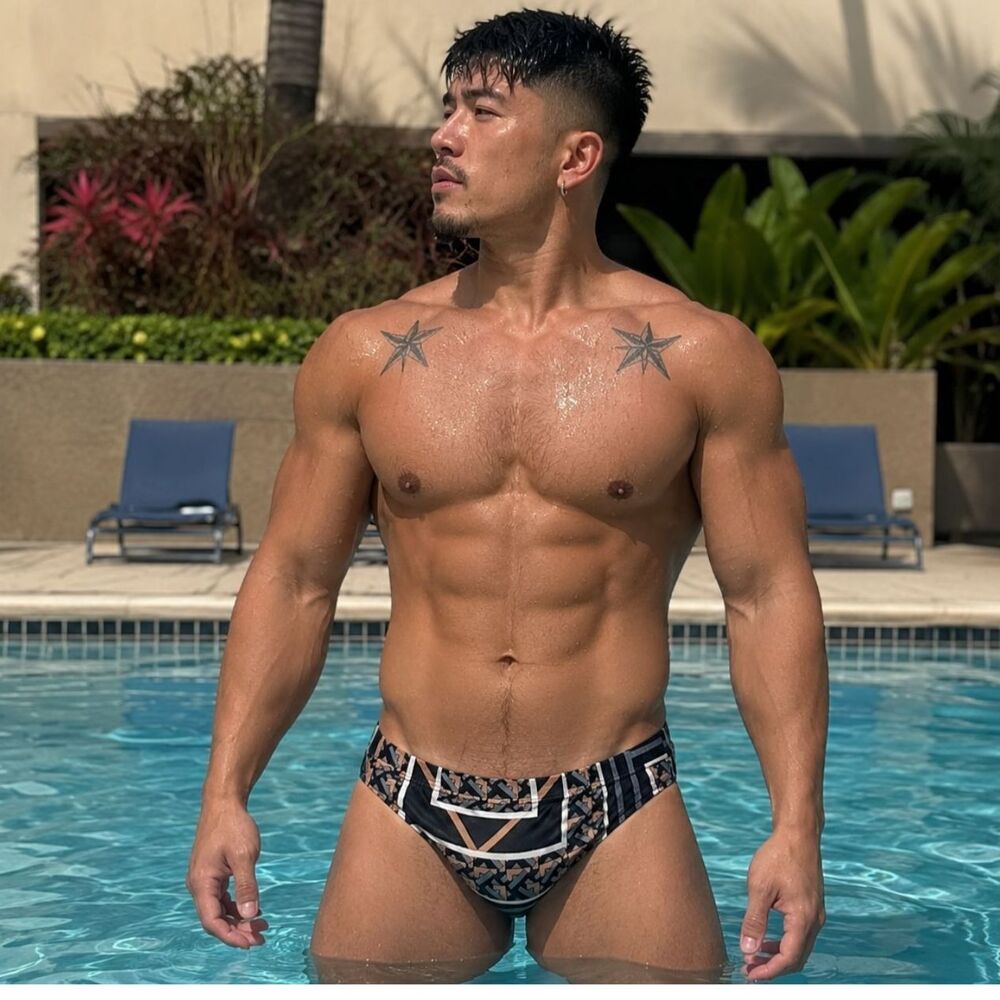 Les Hommes Swim Brief Men's 46 Sz. M Black Geometric Print Mesh Lined Portugal